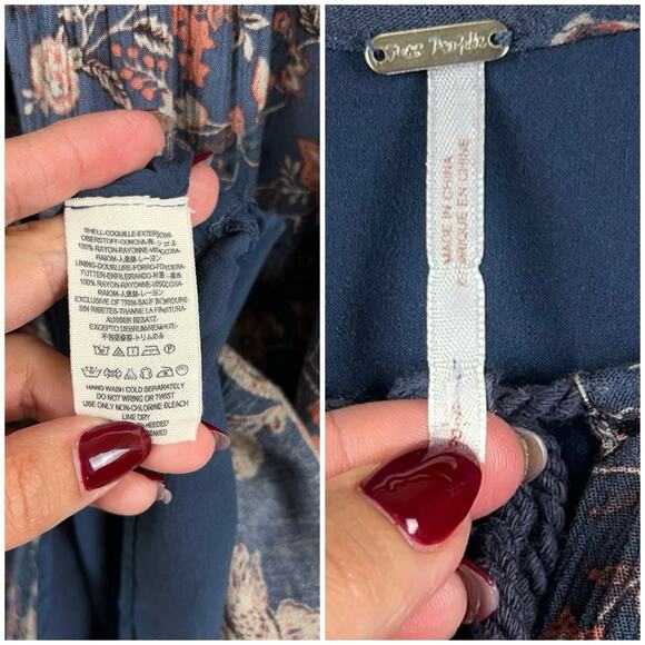 Free People Boho Romantic S Floral Mini Dress Blue Peasant Cottagecore Flowy - Picture 3 of 8